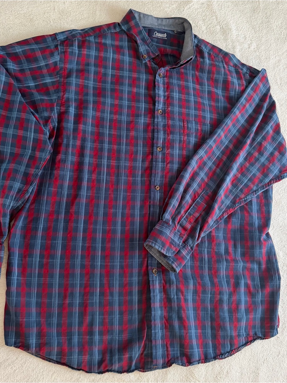 Roundtree & Yorke Casuals Red and Blue Plaid Button-Down Shirt